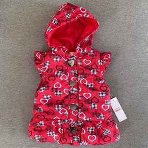 Girls Red Heart Puffy Vest Jacket (2T) New
